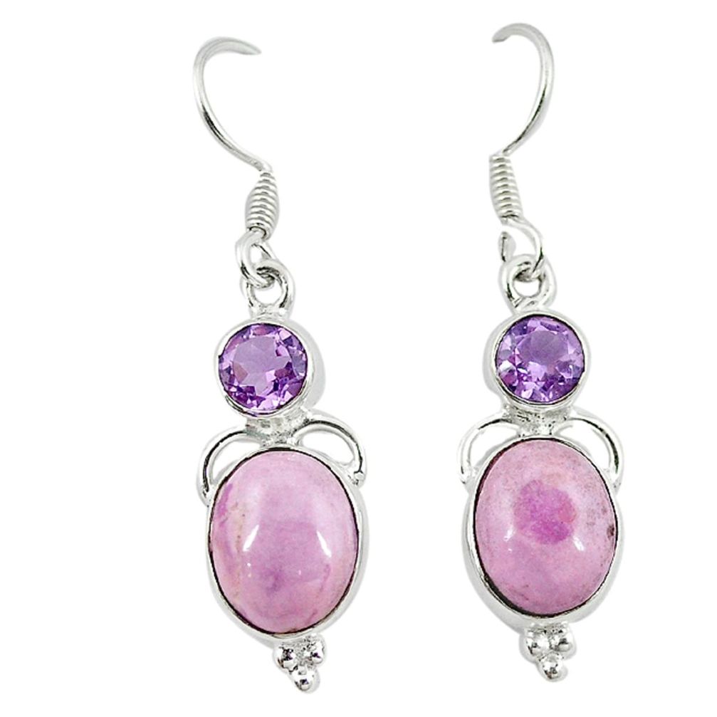 Natural purple phosphosiderite (hope stone) 925 silver dangle earrings m7753