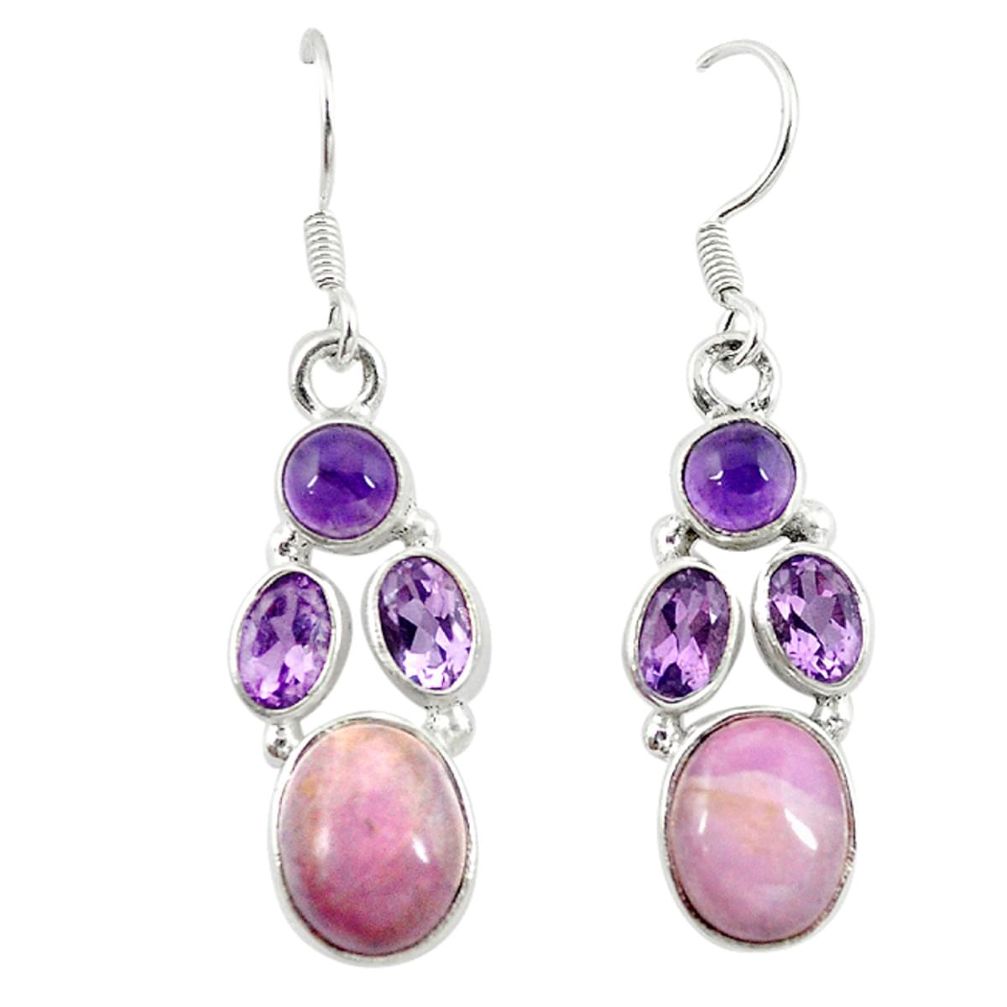 Natural purple phosphosiderite (hope stone) 925 silver dangle earrings m7756