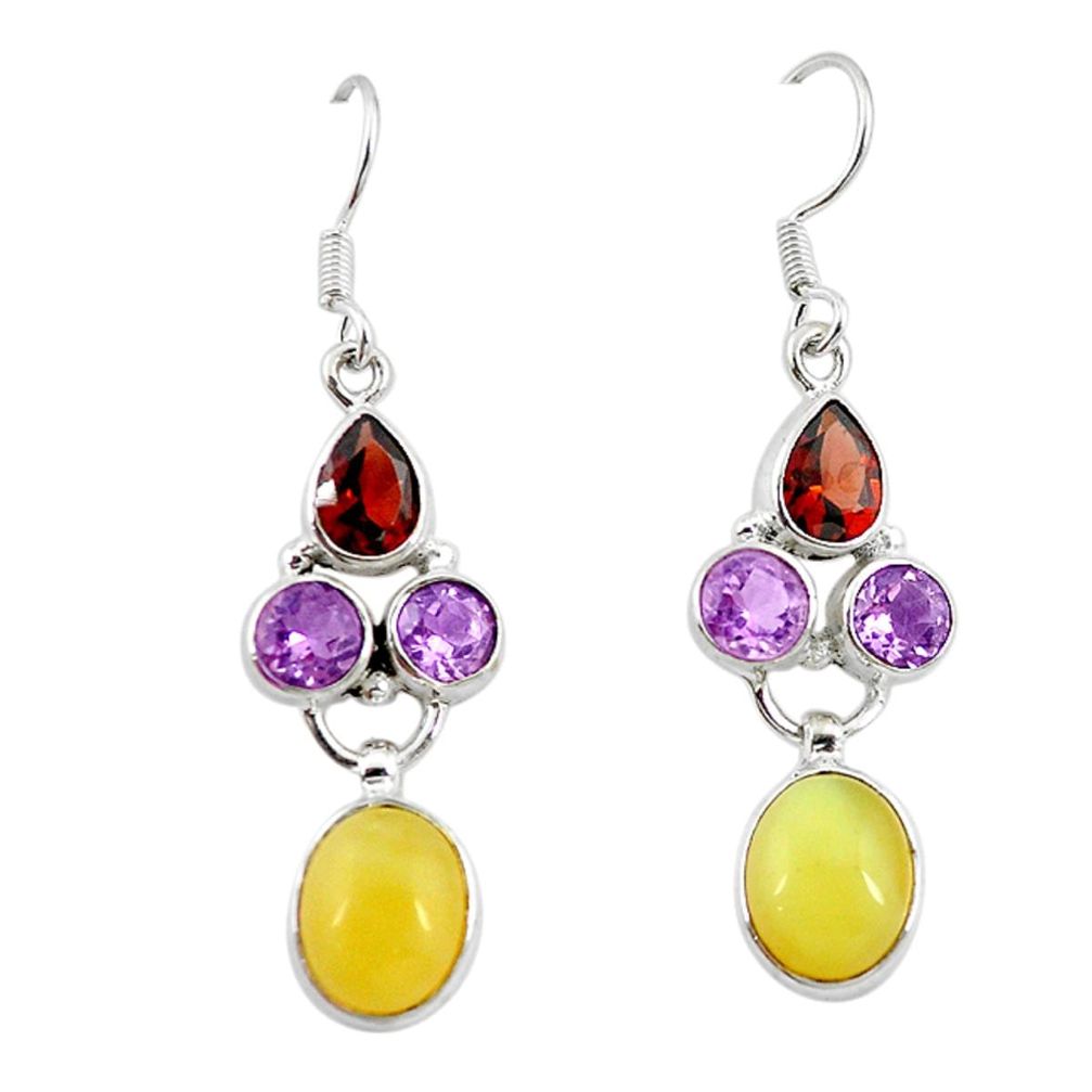 Natural yellow opal amethyst 925 sterling silver dangle earrings m7766