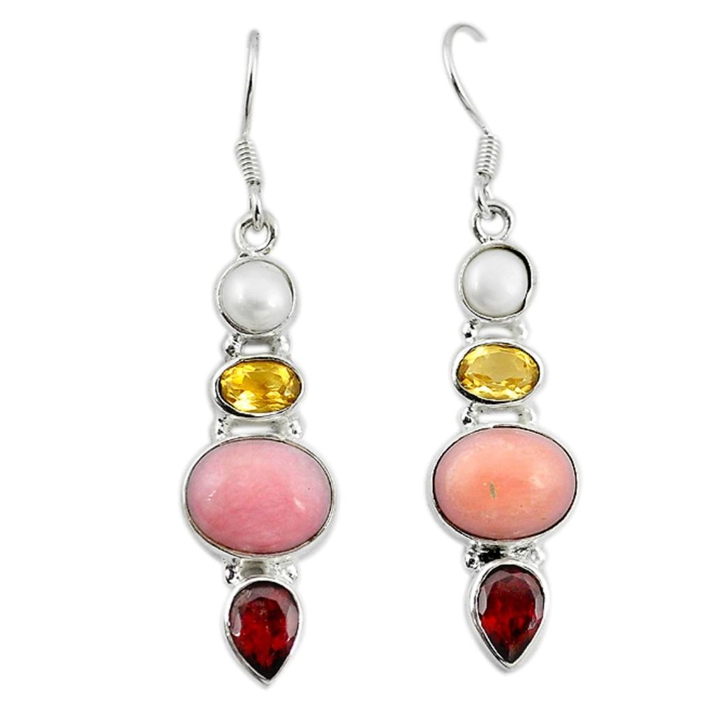 Natural pink opal garnet 925 sterling silver dangle earrings jewelry m7781