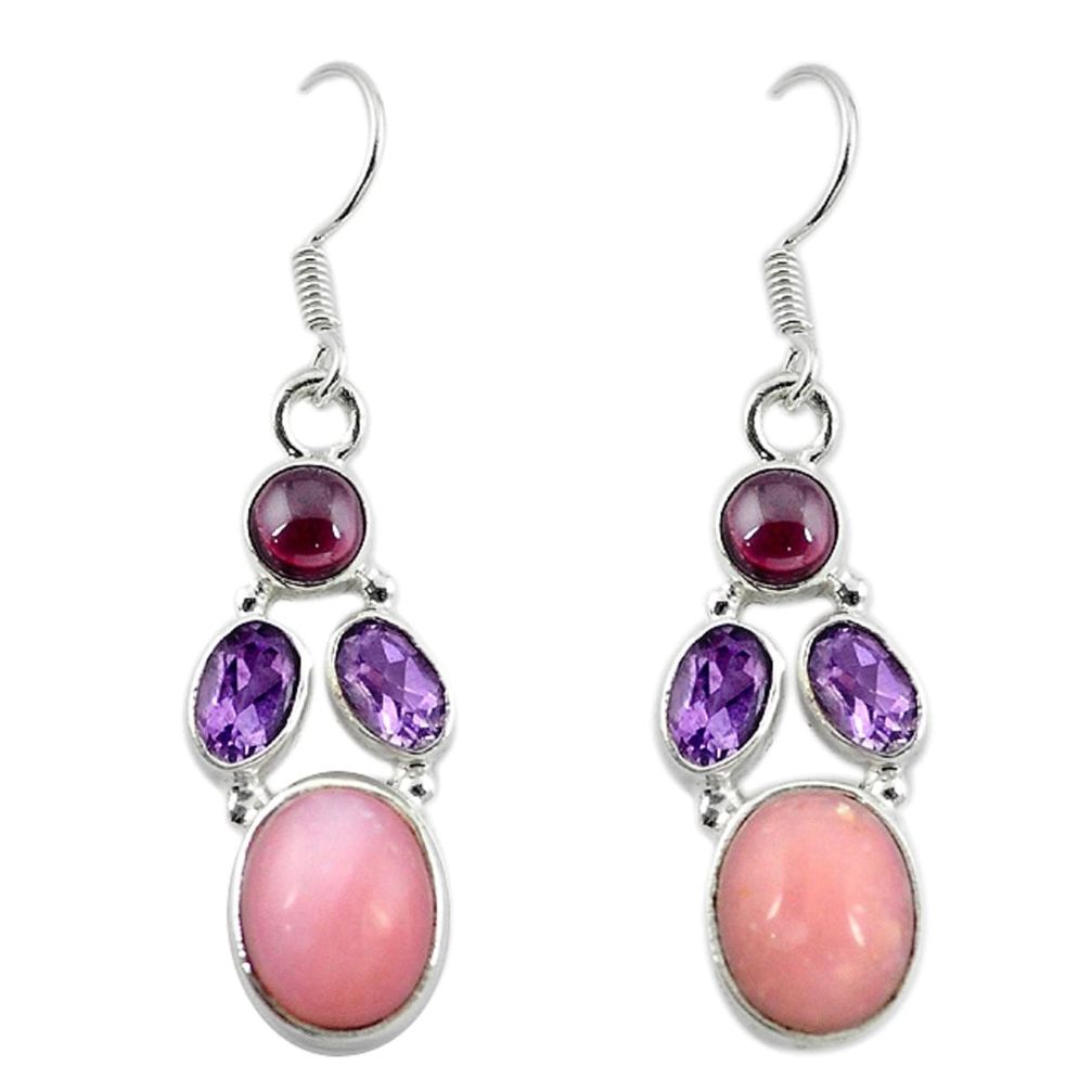 Natural pink opal amethyst 925 sterling silver dangle earrings m7782