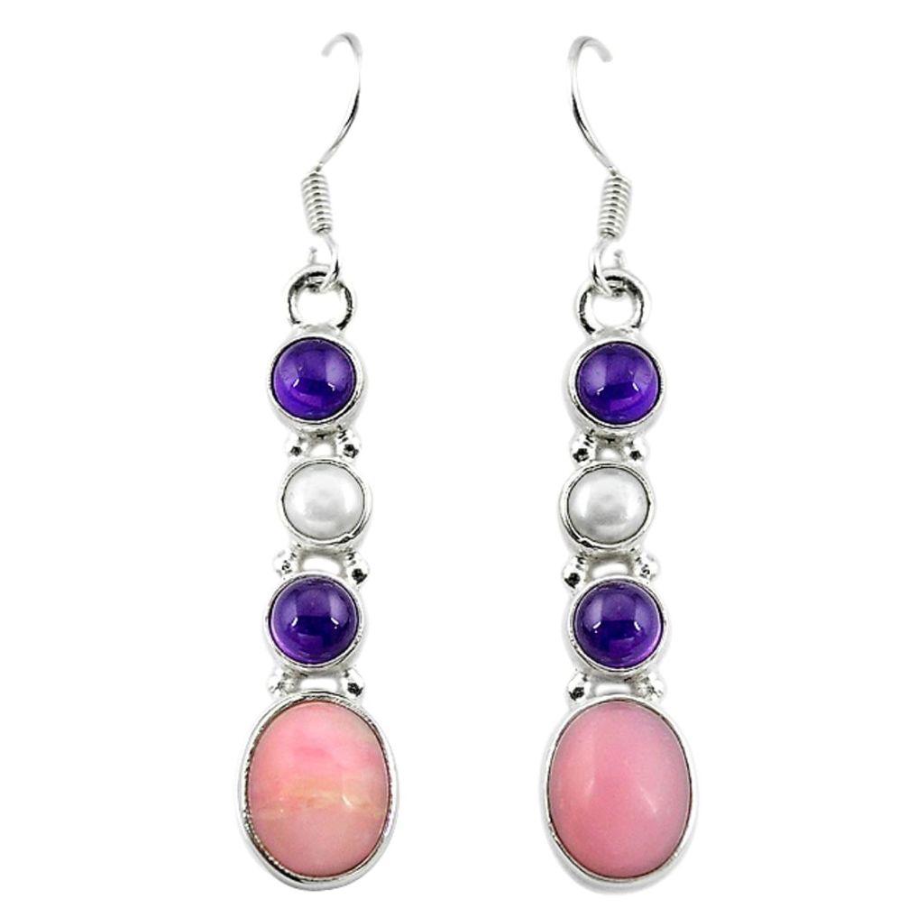 Natural pink opal amethyst 925 sterling silver dangle earrings jewelry m7787
