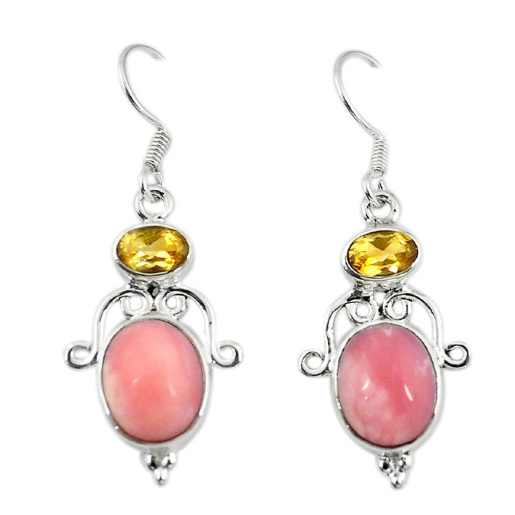 Natural pink opal citrine 925 sterling silver dangle earrings m7791