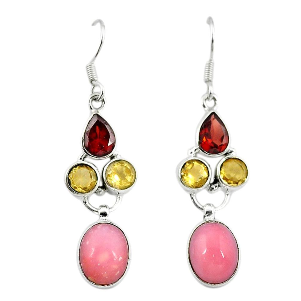 Natural pink opal garnet 925 sterling silver dangle earrings jewelry m7793