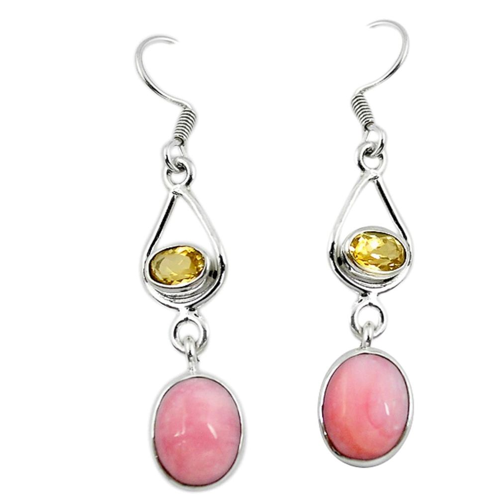 925 sterling silver natural pink opal yellow citrine dangle earrings m7795