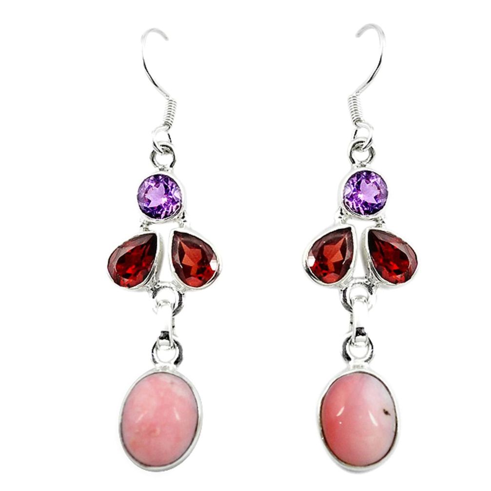 Natural pink opal garnet 925 sterling silver dangle earrings m7799