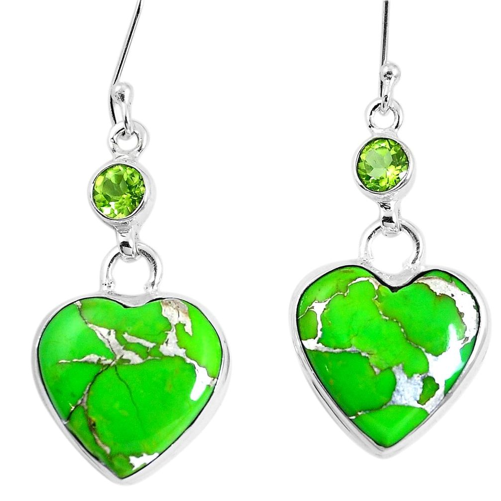 Green copper turquoise peridot 925 silver heart earrings m78251