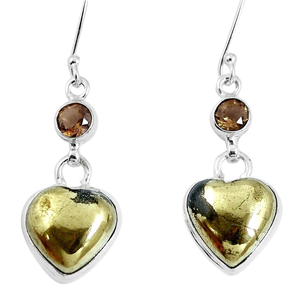 Natural pyrite in magnetite (healer's gold) 925 silver heart earrings m78253