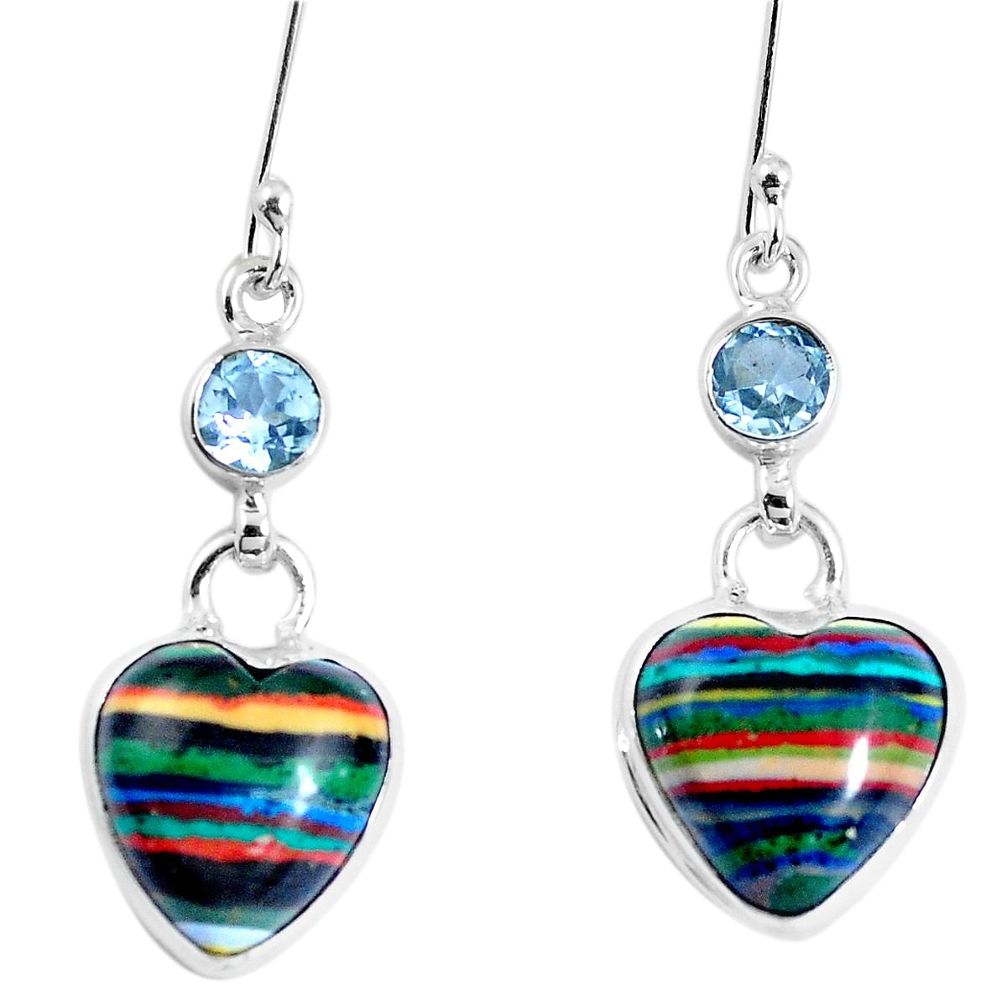 Natural multi color rainbow calsilica 925 silver heart earrings m78255