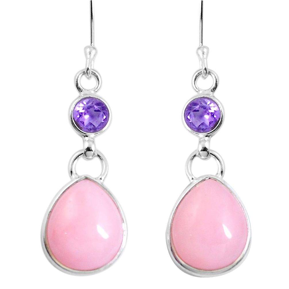 Natural pink opal amethyst 925 sterling silver dangle earrings m78265