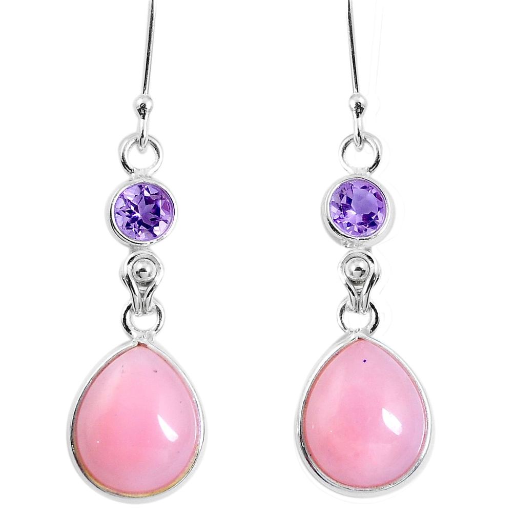 Natural pink opal amethyst 925 sterling silver dangle earrings m78267