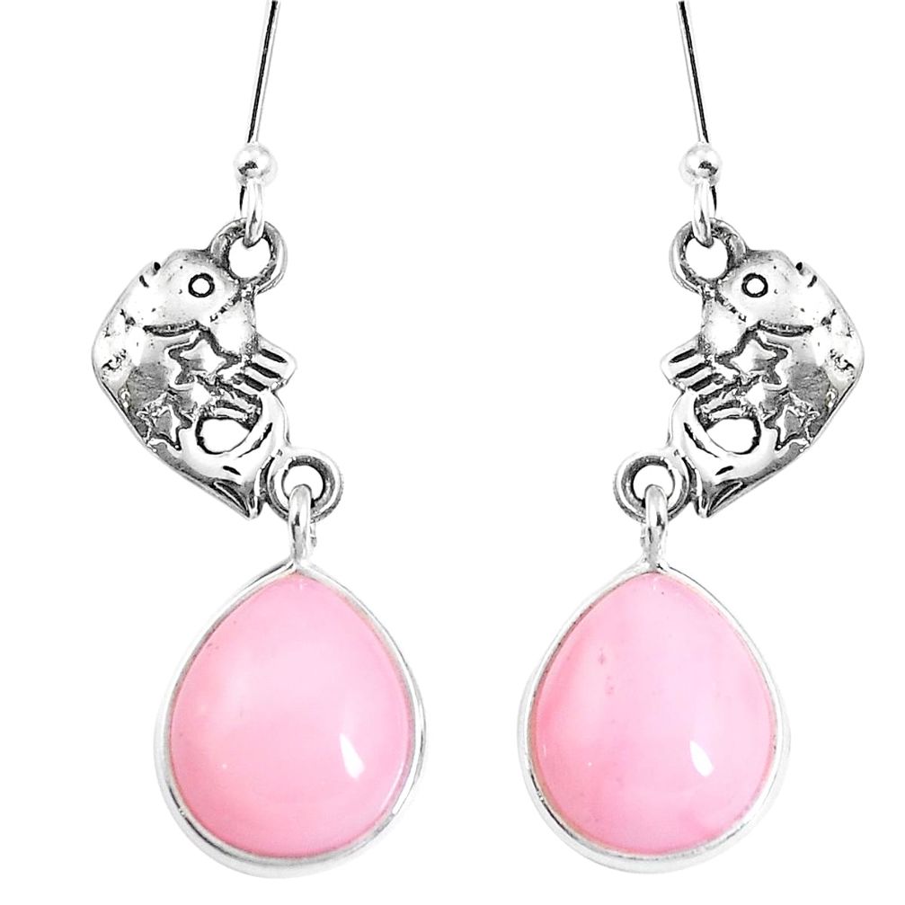 Natural pink opal 925 sterling silver fish earrings jewelry m78271