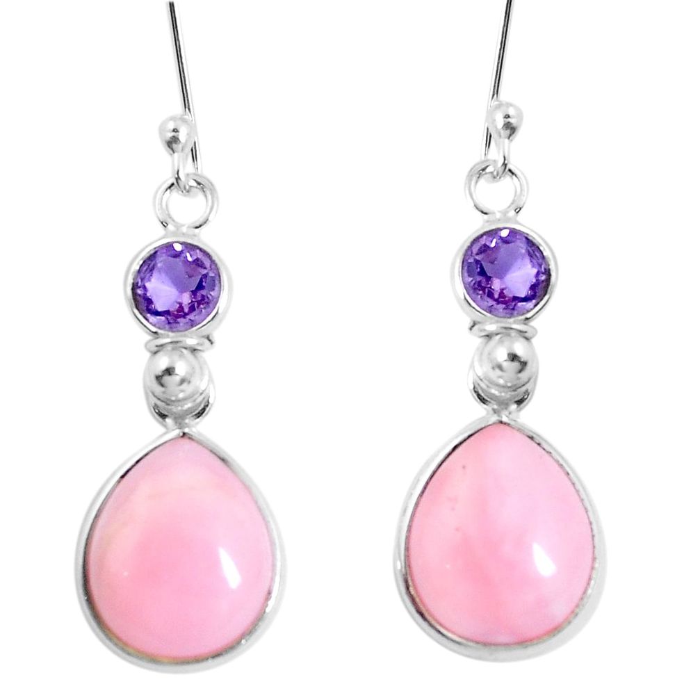 Natural pink opal amethyst 925 sterling silver dangle earrings m78272