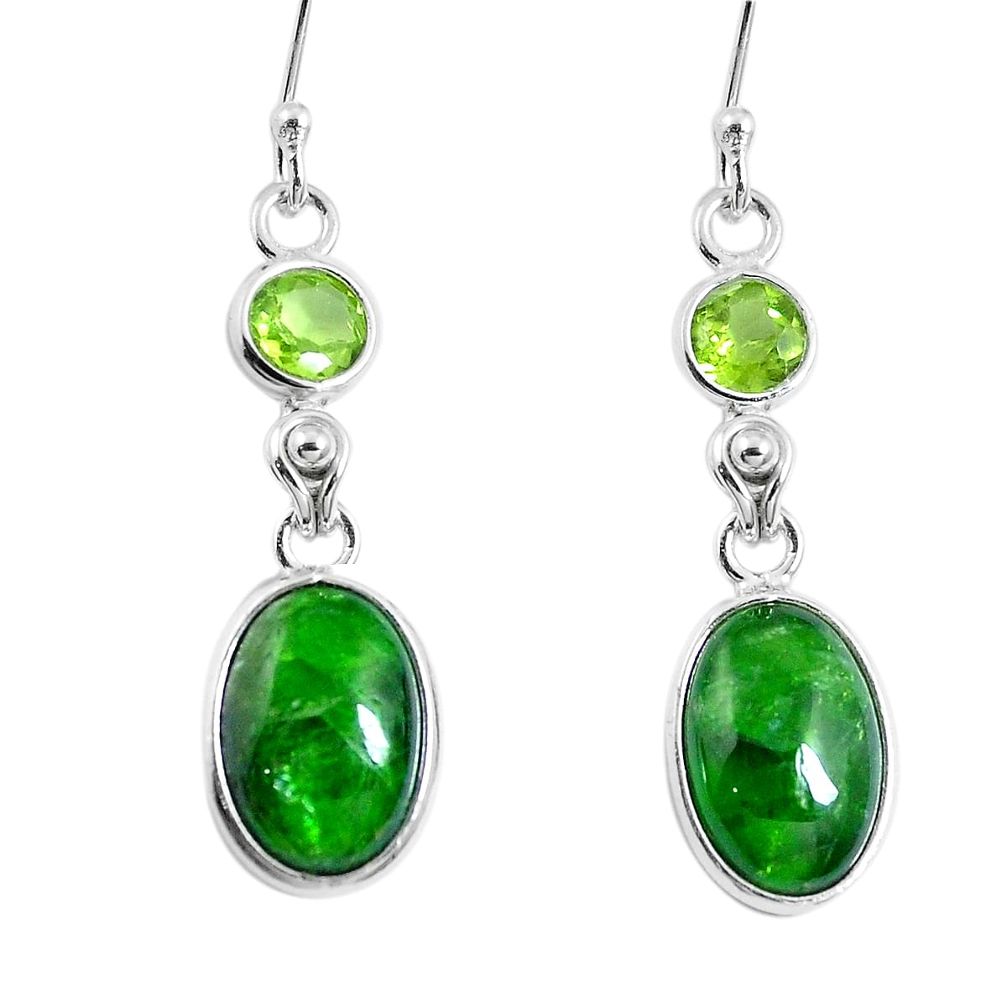 Natural green chrome diopside peridot 925 silver dangle earrings m78281