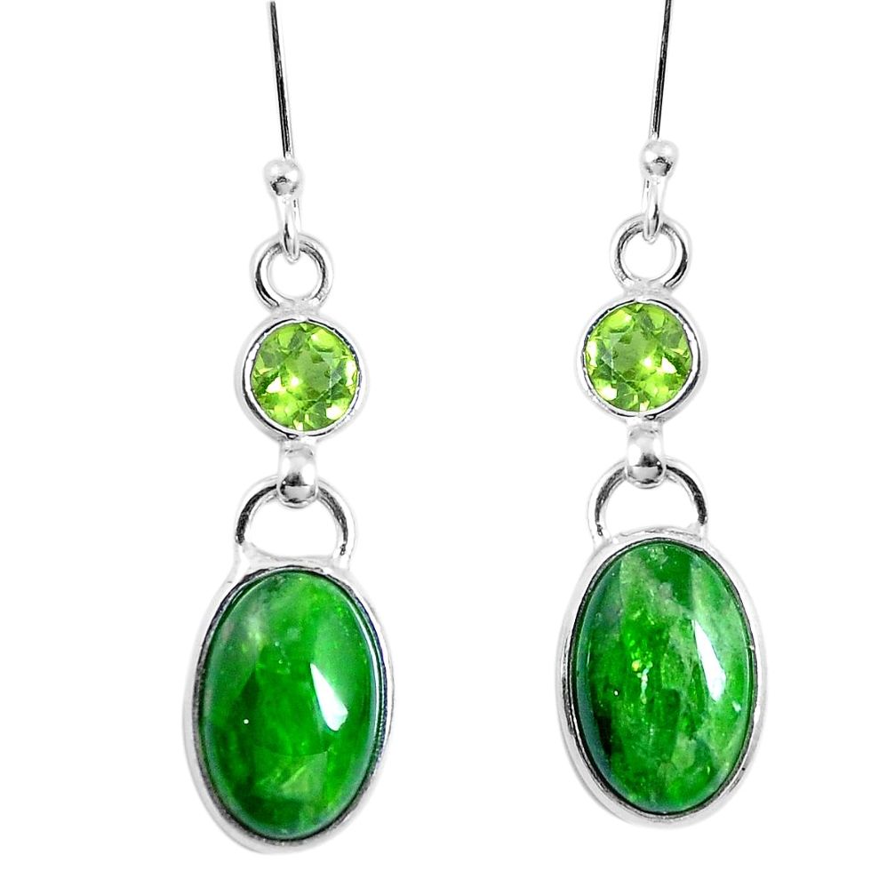 Natural green chrome diopside peridot 925 silver dangle earrings m78282