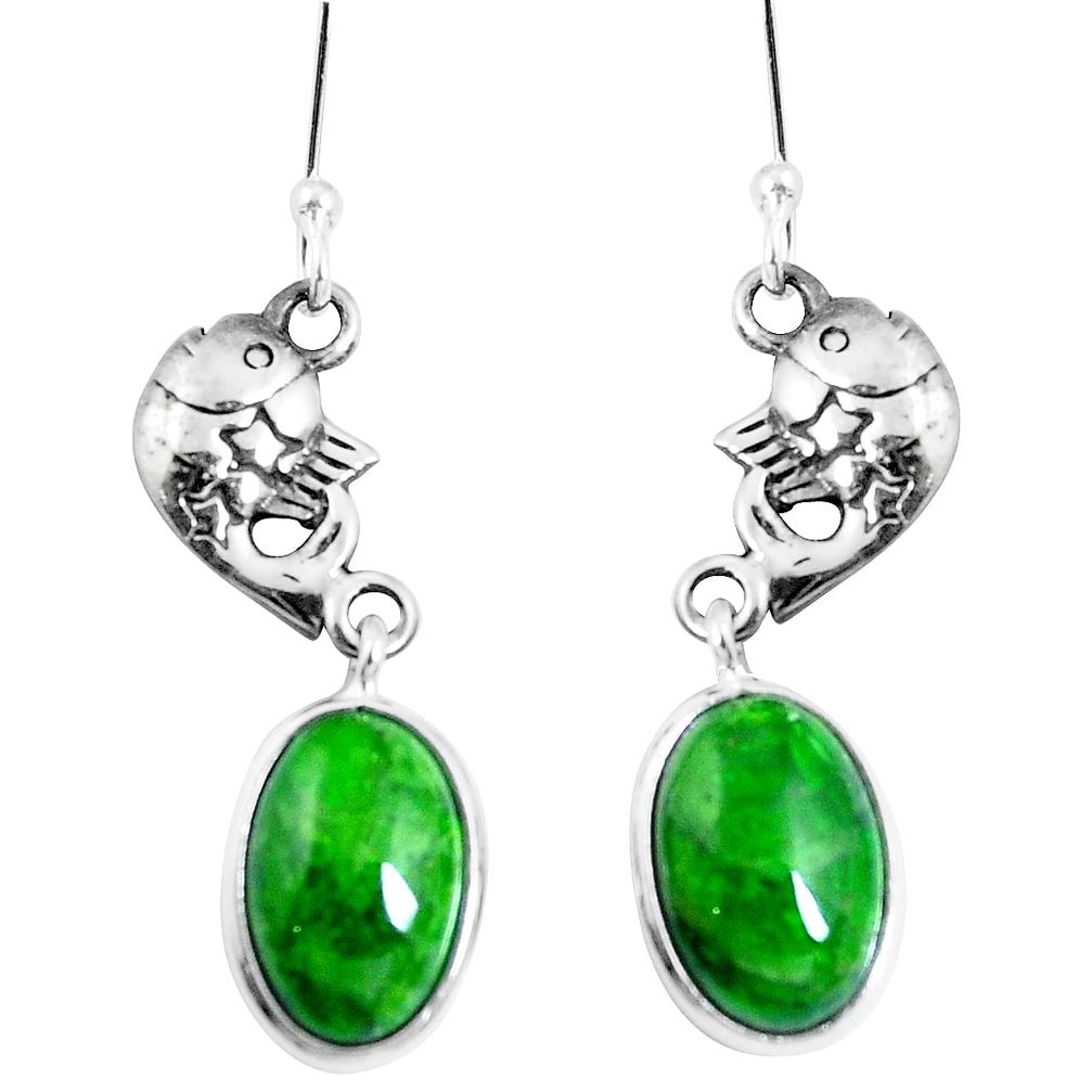 Natural green chrome diopside 925 sterling silver fish earrings m78289
