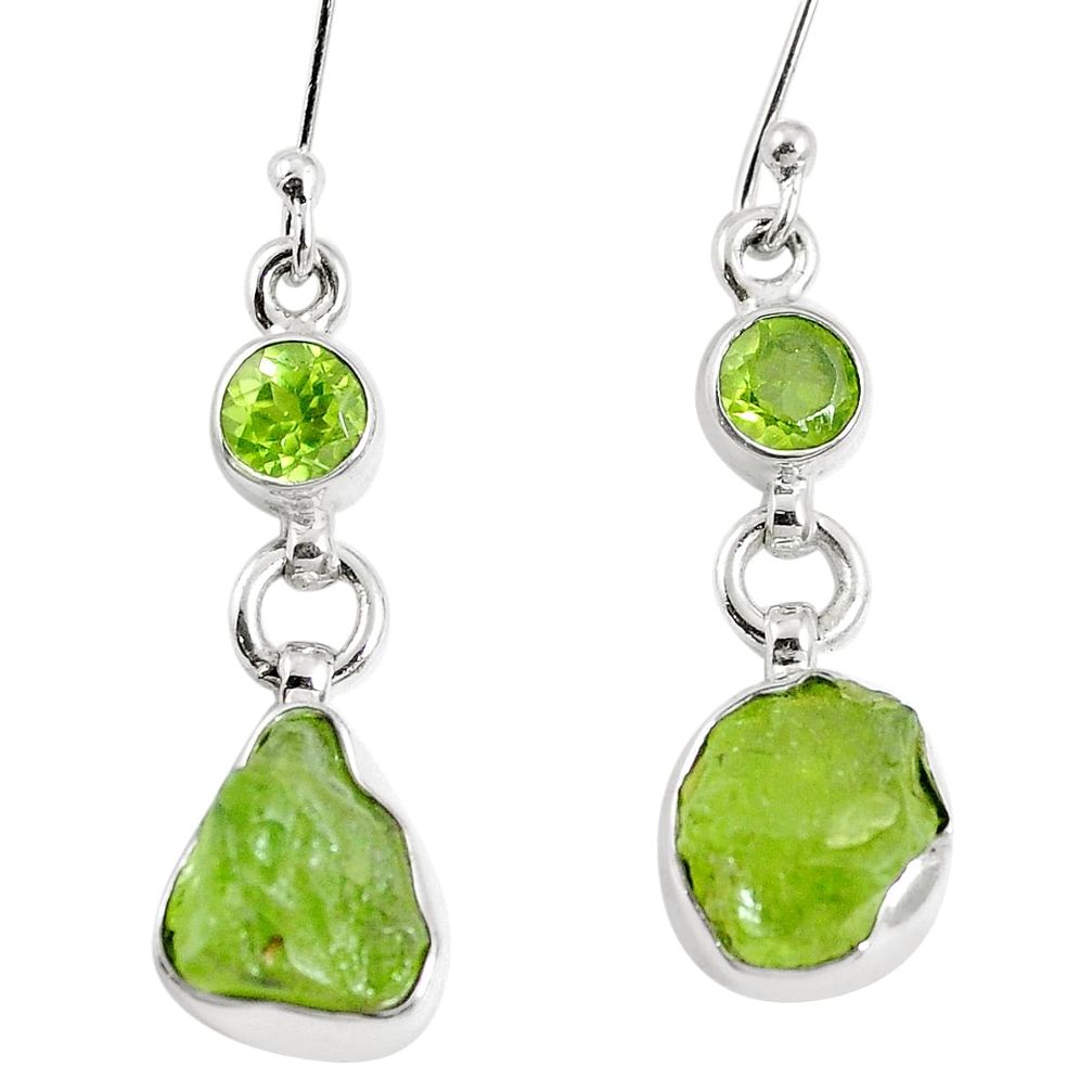 Natural green peridot rough peridot 925 silver dangle earrings m78323