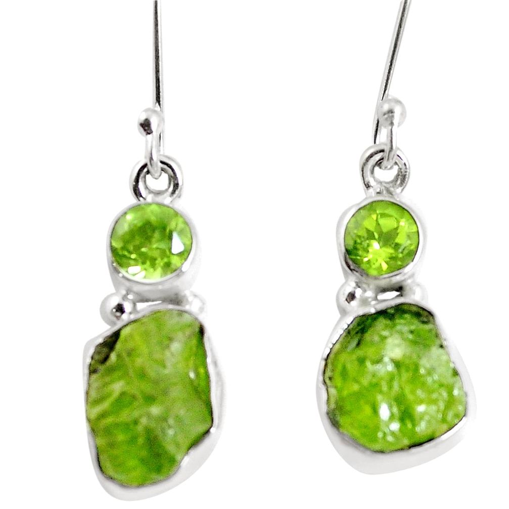 925 silver natural green peridot rough peridot dangle earrings m78325