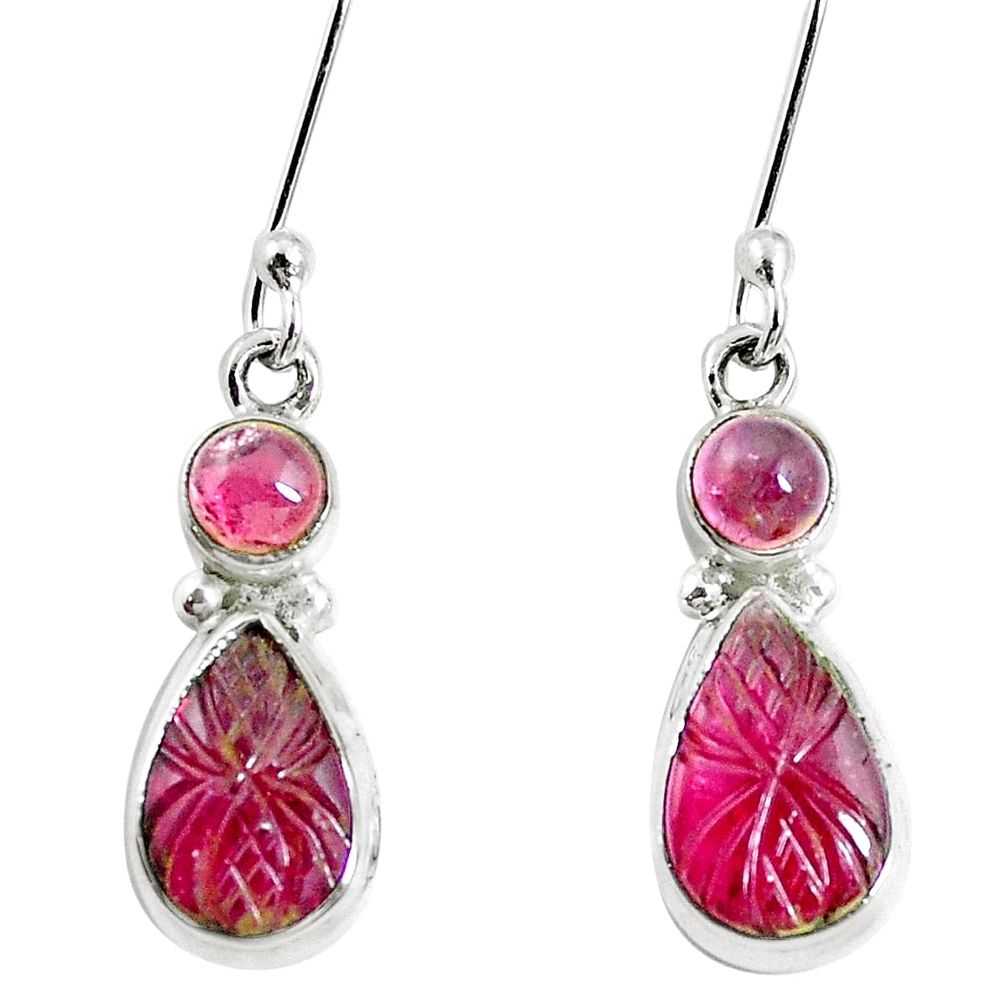 925 sterling silver natural carving tourmaline dangle earrings m78344