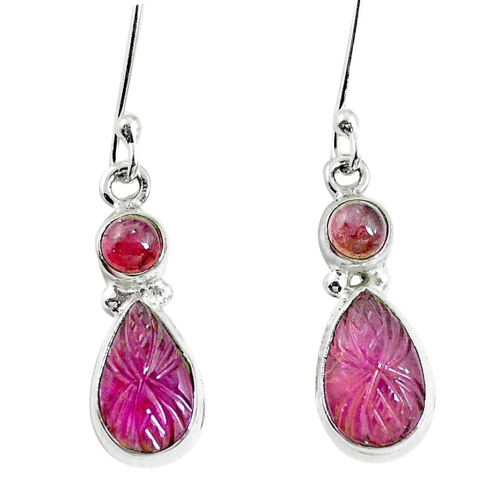 Natural carving tourmaline 925 sterling silver dangle earrings m78346