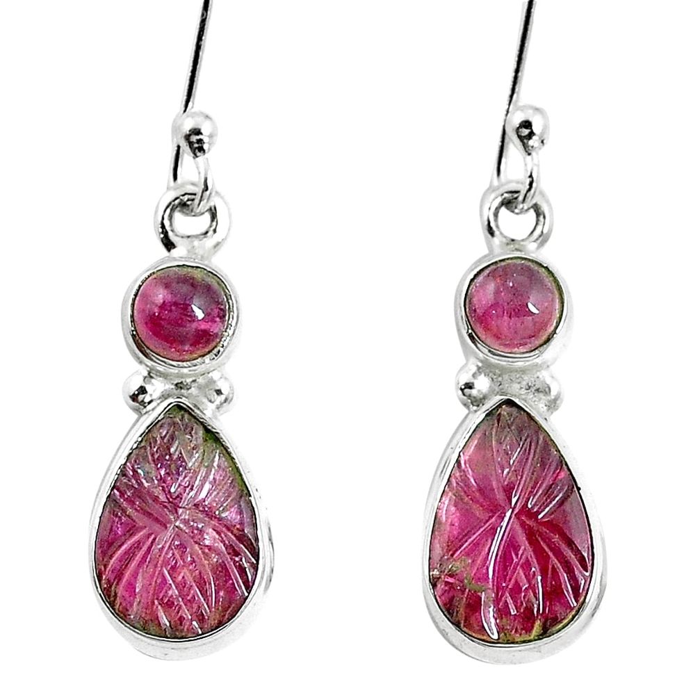 925 sterling silver natural carving tourmaline dangle earrings m78351
