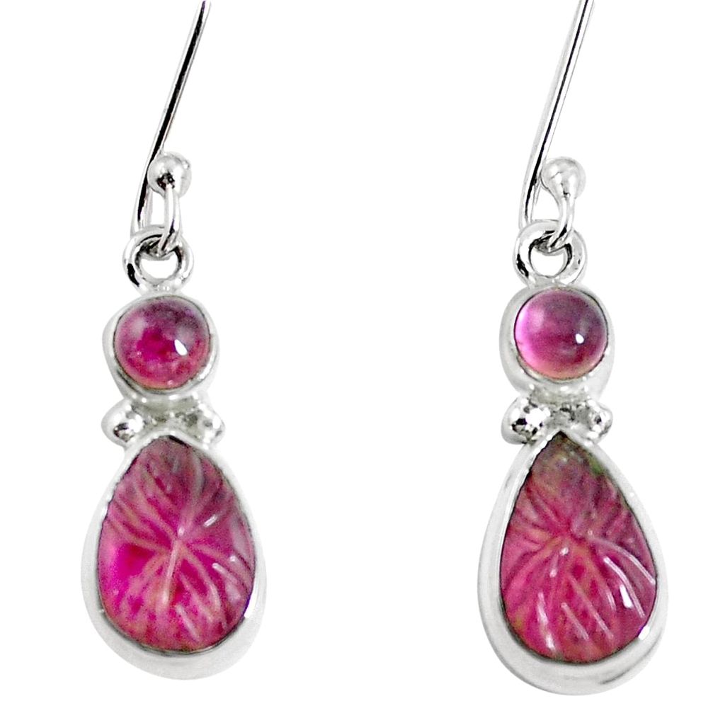 Natural carving tourmaline 925 sterling silver dangle earrings m78354