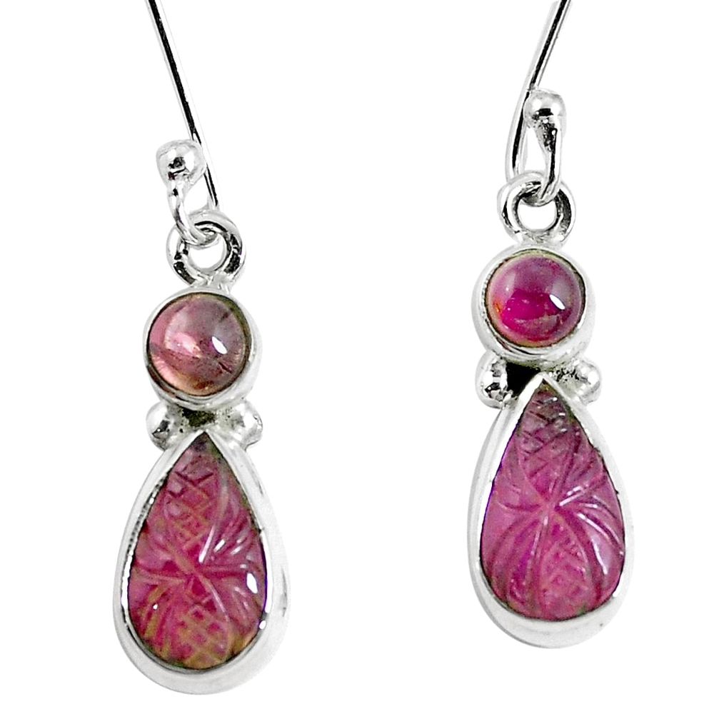 Natural carving tourmaline 925 sterling silver dangle earrings m78355