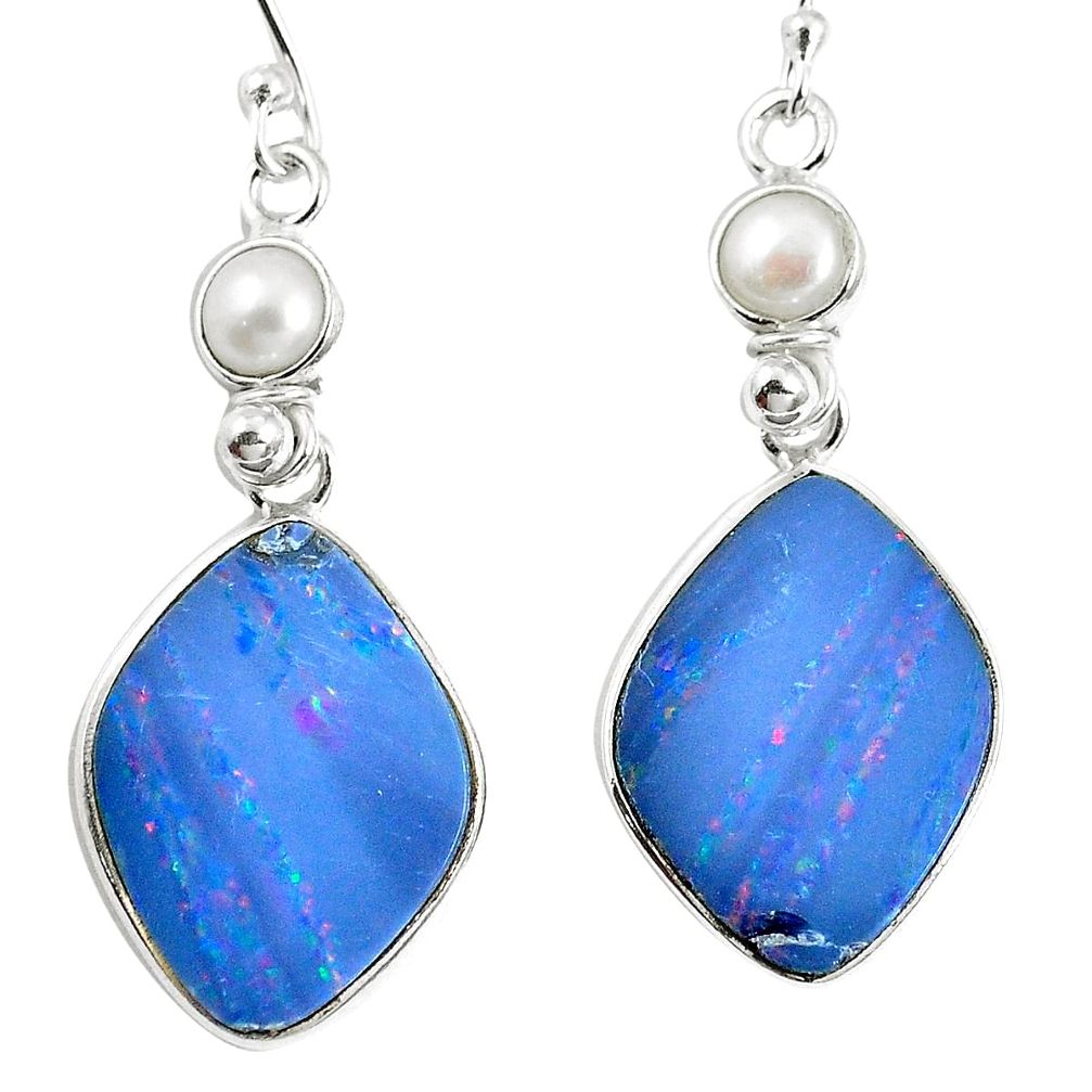 925 silver natural blue doublet opal australian pearl dangle earrings m78428