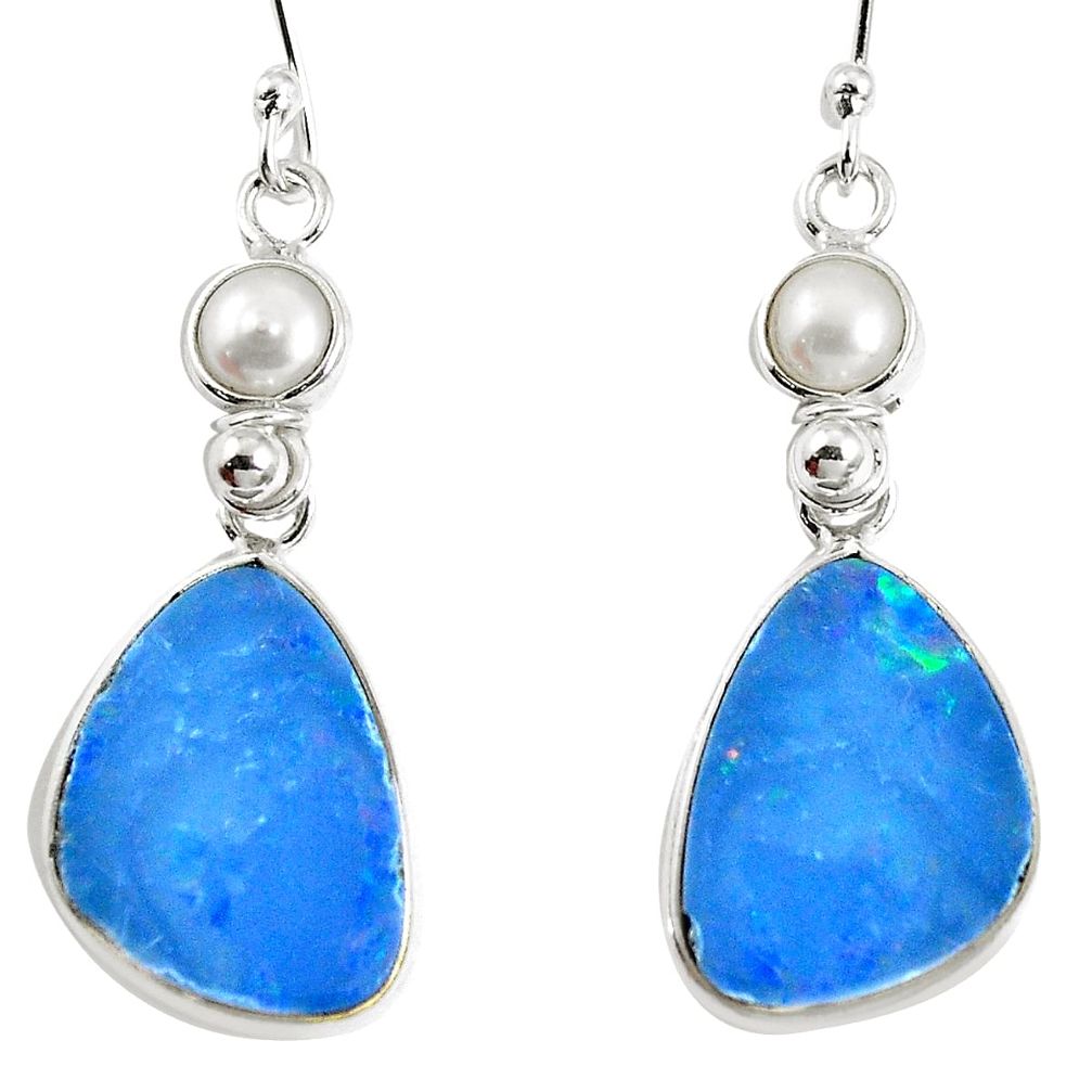 Natural blue doublet opal australian 925 silver dangle earrings m78432