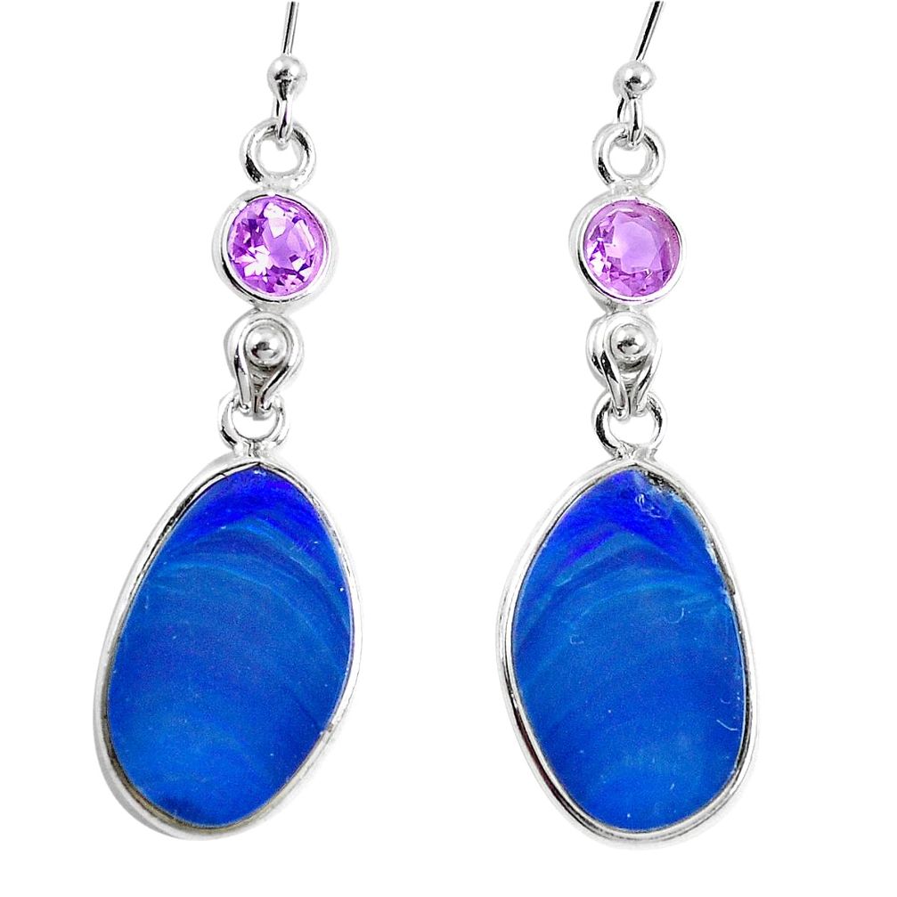 Natural blue doublet opal australian 925 silver dangle earrings m78435