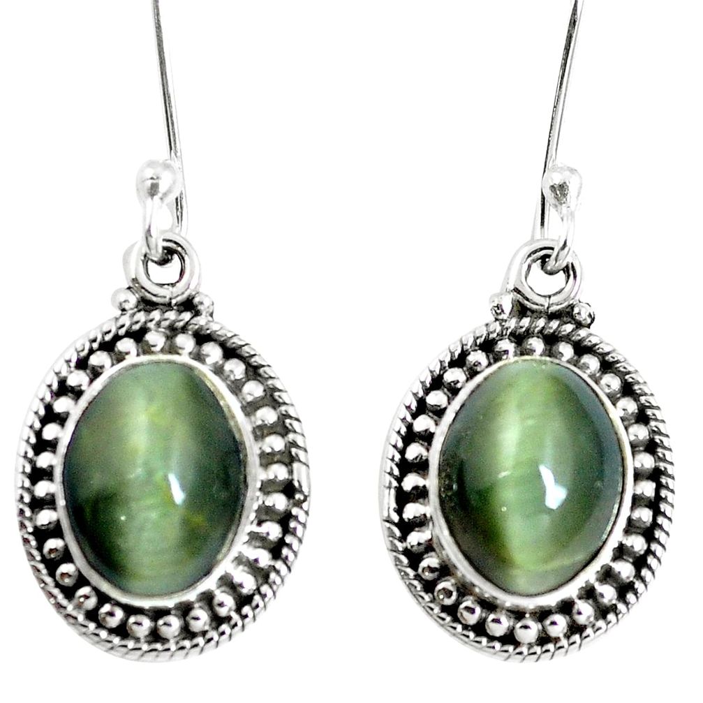 Green cats eye 925 sterling silver dangle earrings jewelry m78476