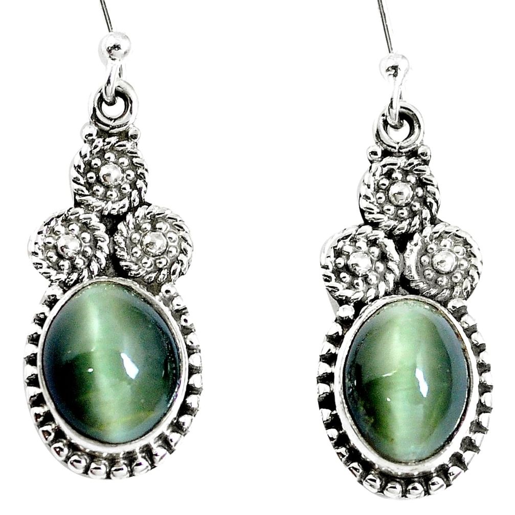 Green cats eye 925 sterling silver dangle earrings jewelry m78478