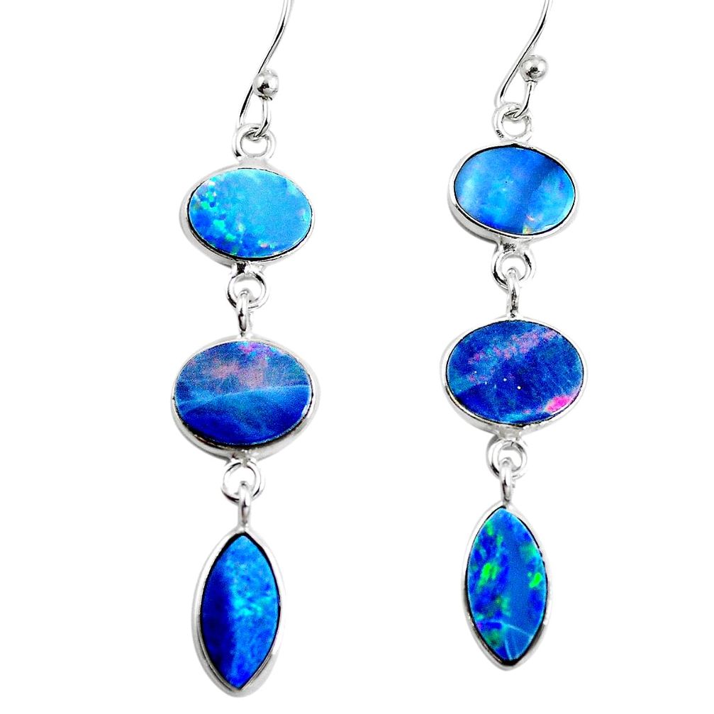 925 silver natural blue doublet opal australian dangle earrings m79264