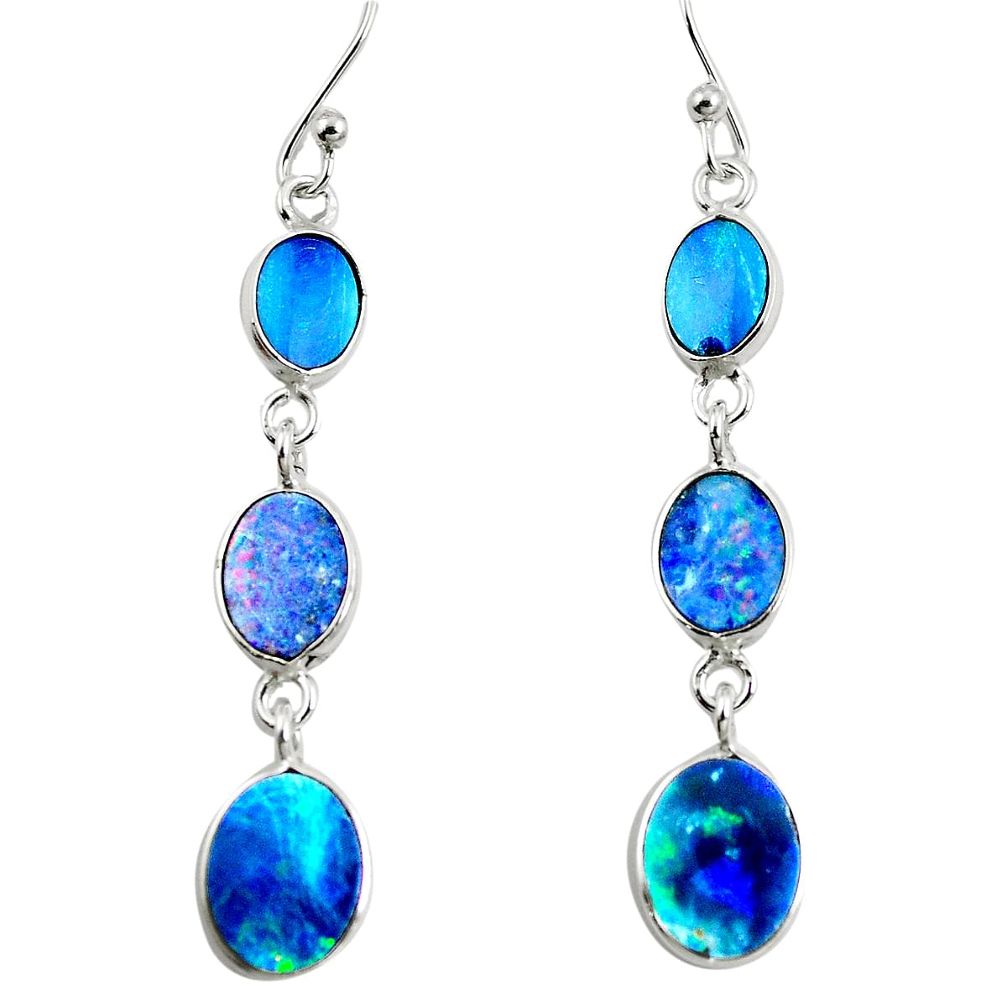 Natural blue doublet opal australian 925 silver dangle earrings m79265