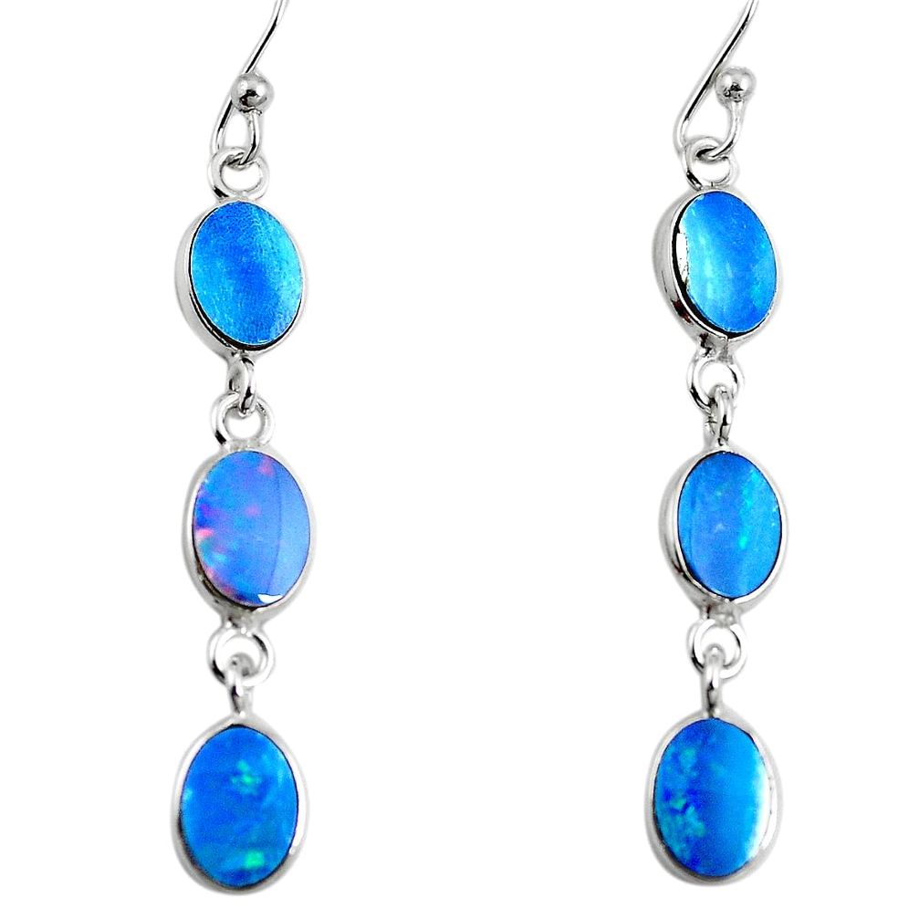 925 silver natural blue doublet opal australian dangle earrings m79271