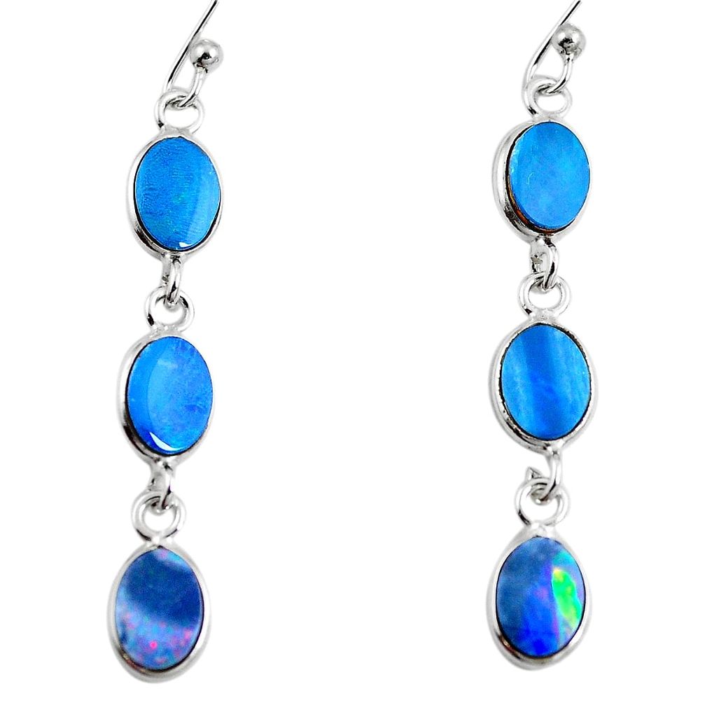 Natural blue doublet opal australian 925 sterling silver dangle earrings m79272