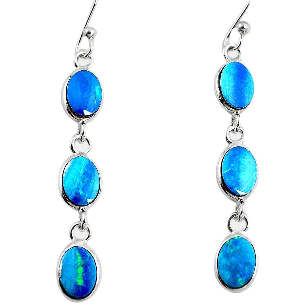 Natural blue doublet opal australian 925 silver dangle earrings m79274