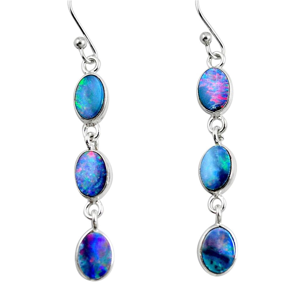 Natural blue doublet opal australian 925 silver dangle earrings m79278