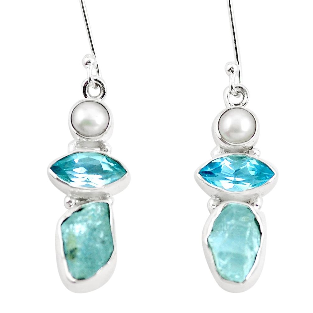 925 silver natural aqua aquamarine rough topaz dangle earrings jewelry m80288