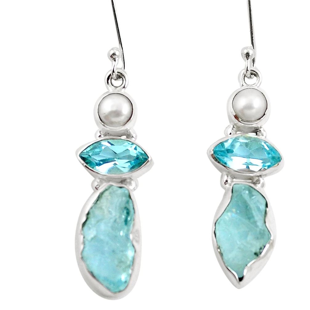 Natural aqua aquamarine rough topaz 925 silver dangle earrings m80290