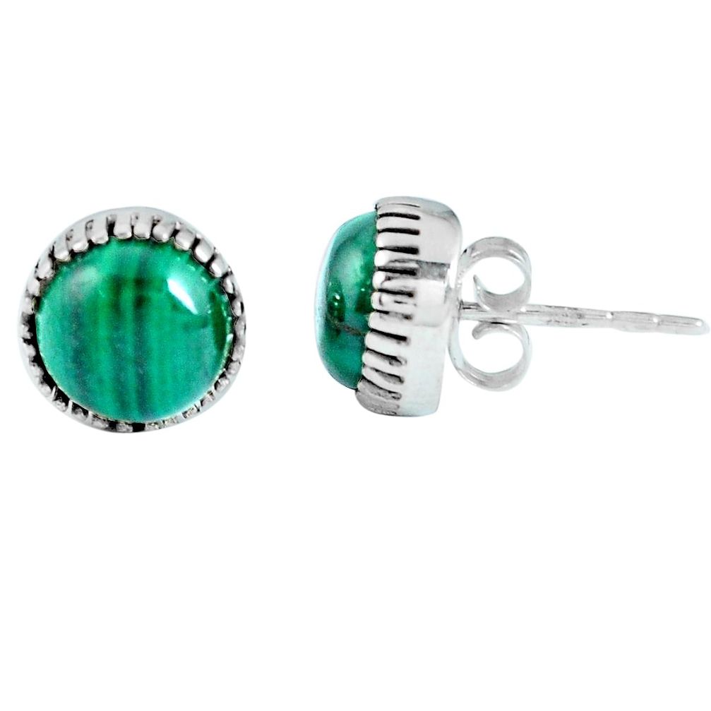 Natural green malachite (pilot's stone) 925 silver stud earrings m80706