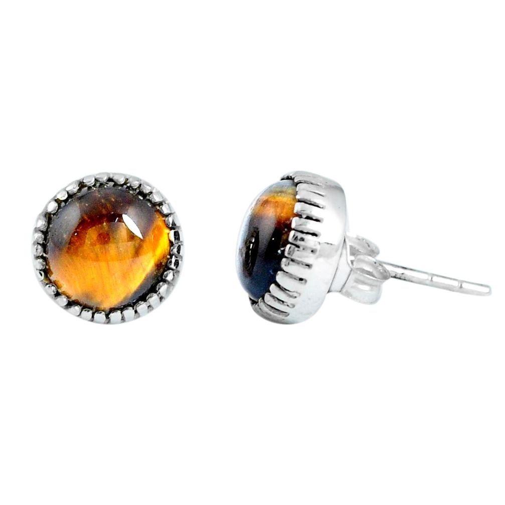 Natural brown tiger's eye 925 sterling silver stud earrings jewelry m80756