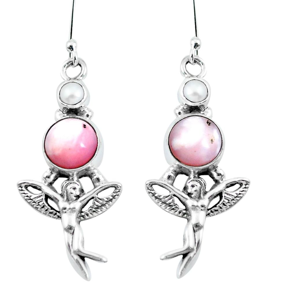 Natural pink opal pearl 925 silver angel wings fairy earrings m81242