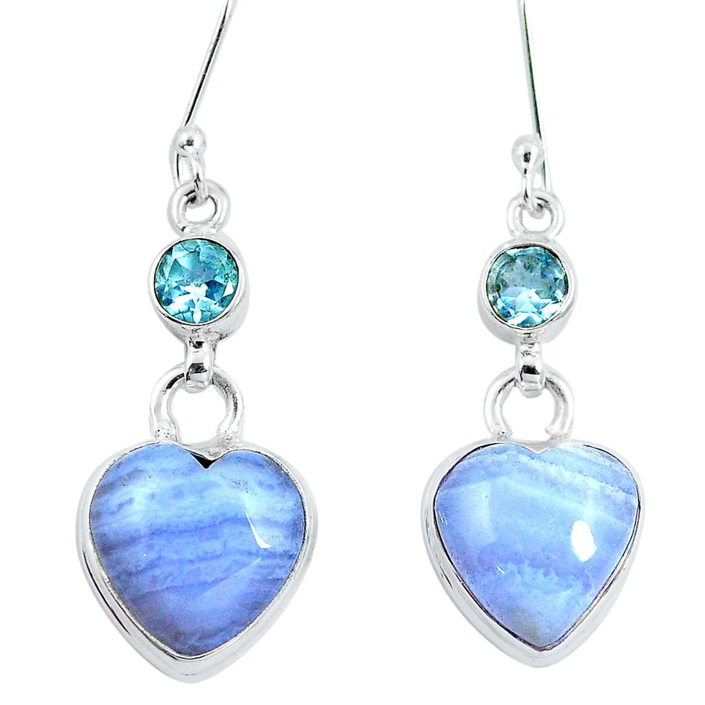 Natural blue chalcedony topaz 925 silver heart love earrings m81246