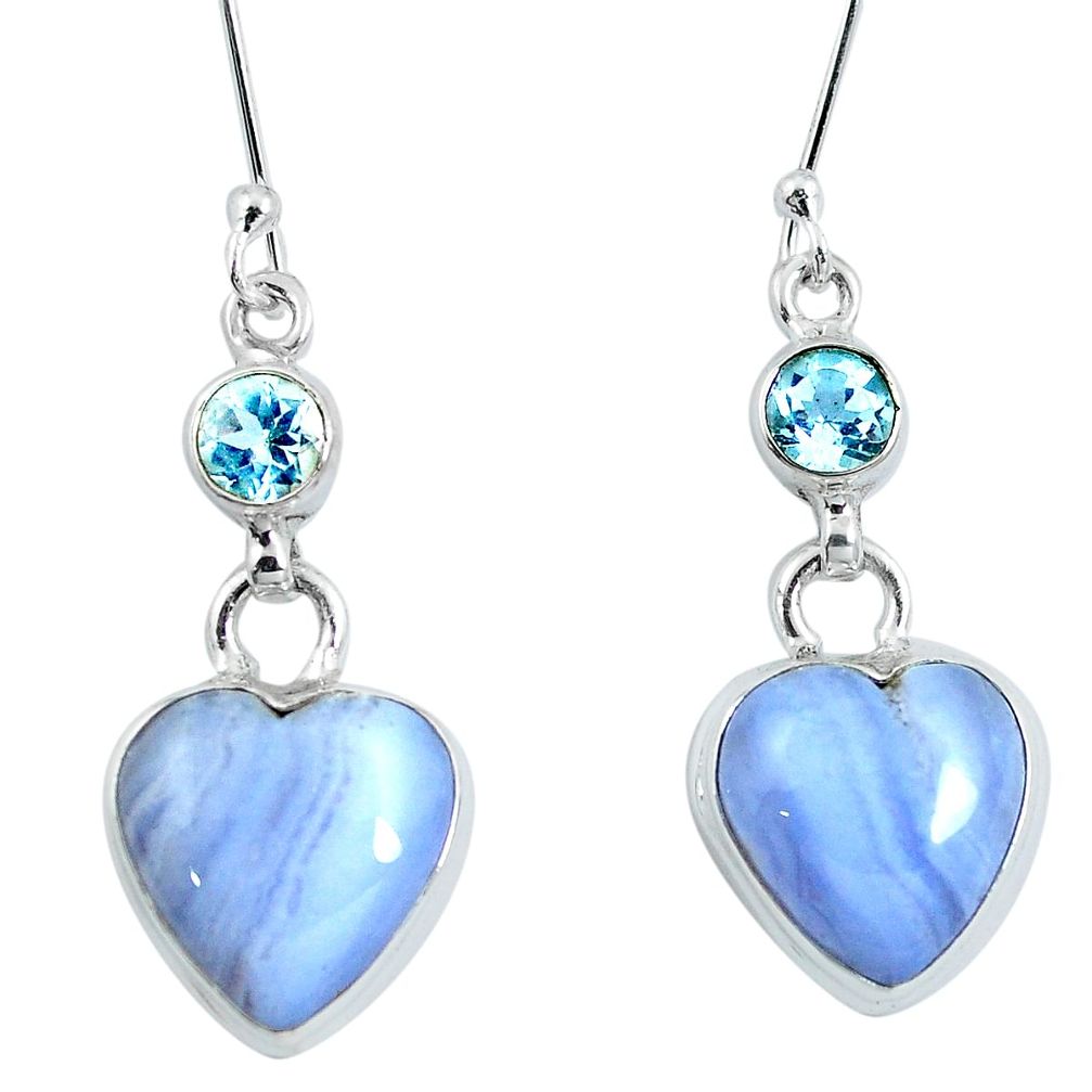 Natural blue chalcedony topaz 925 silver dangle heart earrings m81247