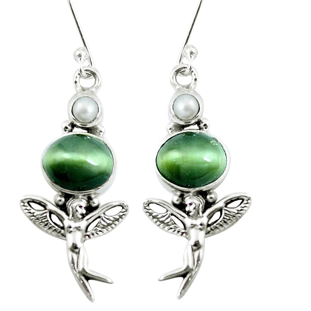 925 silver green cats eye pearl angel wings fairy earrings jewelry m81253