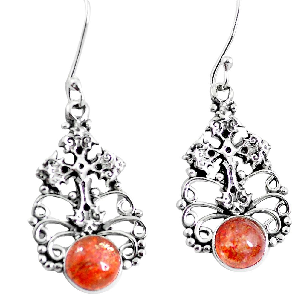 925 silver natural orange sunstone (hematite feldspar) cross earrings m81415