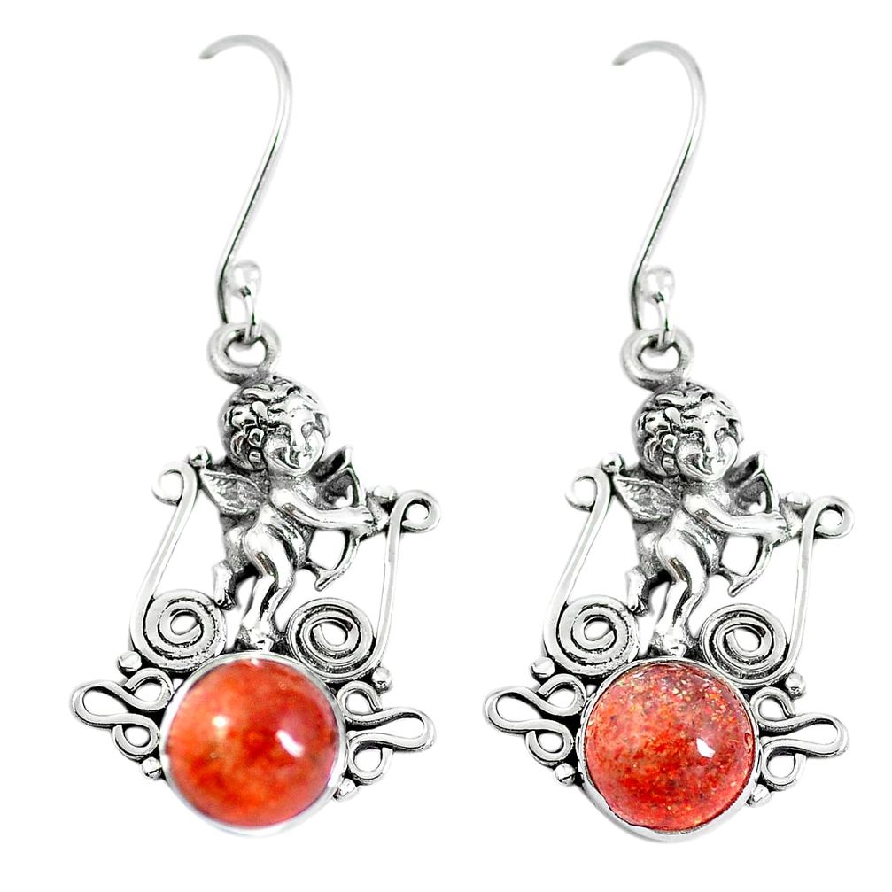 Natural orange sunstone (hematite feldspar) 925 silver angel earrings m81418