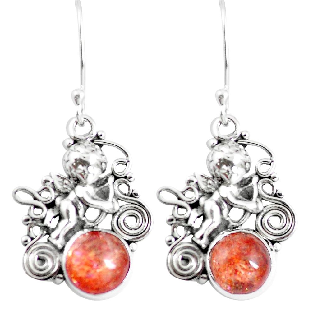 Orange sunstone (hematite feldspar) 925 silver cupid angel wings earrings m81422