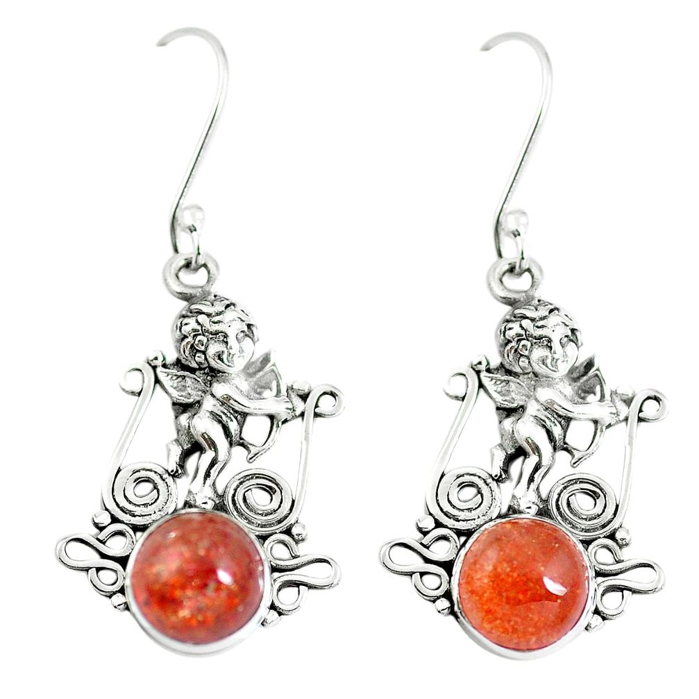 Orange sunstone (hematite feldspar) 925 silver cupid angel wings earrings m81423